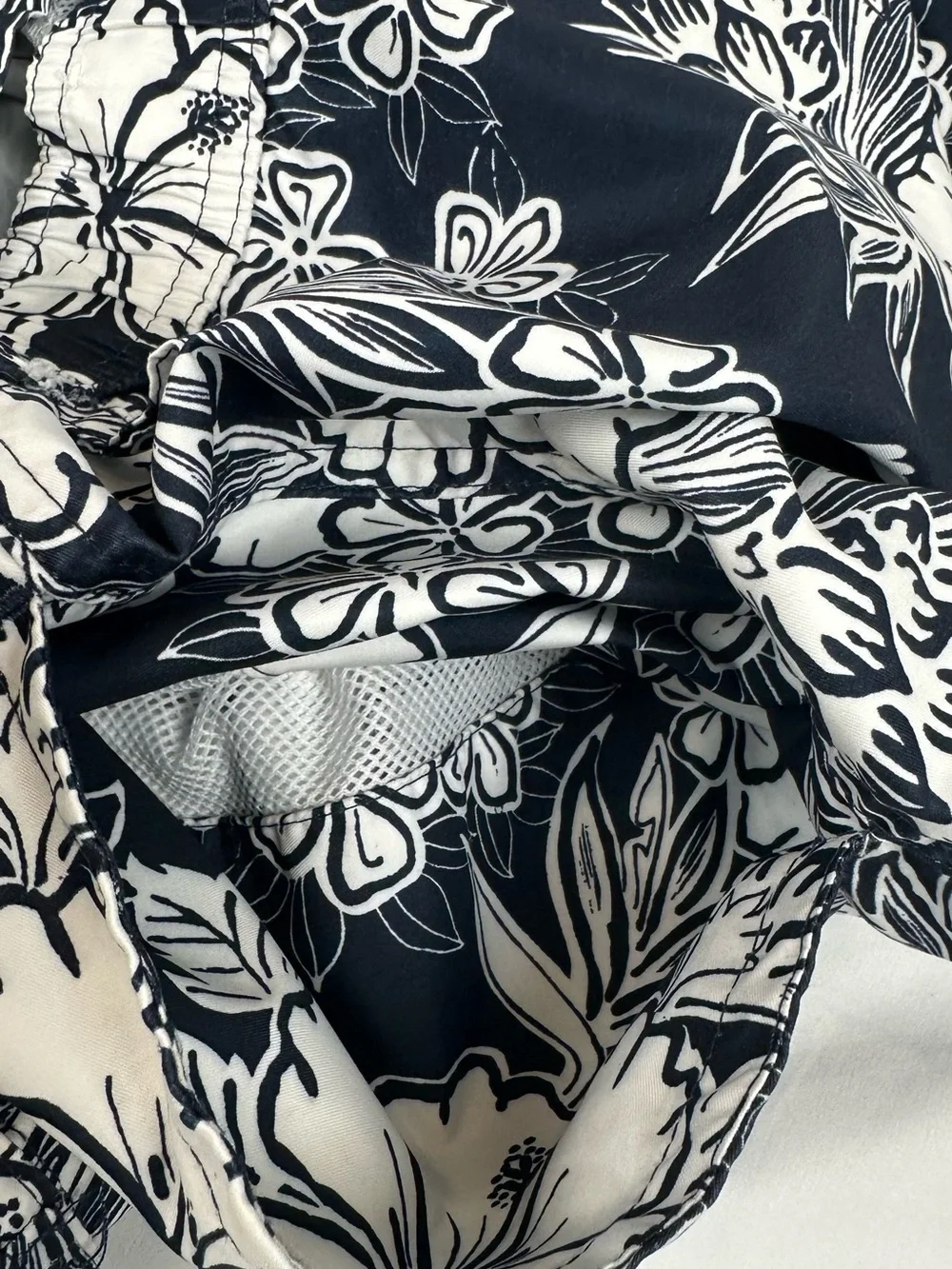 St. John's Bay Navy and White Floral Swim Board Shorts